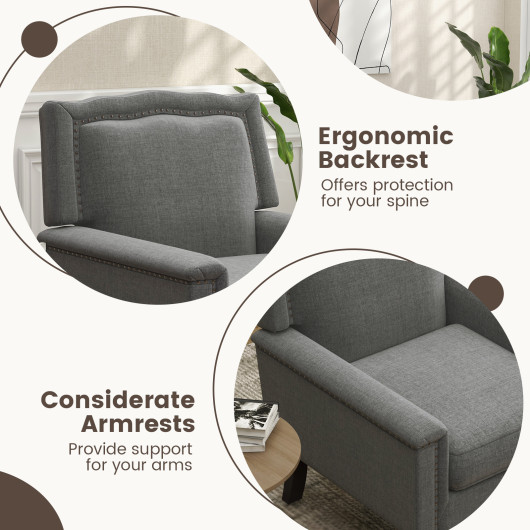 Mid Century Modern Gray Linen Upholstered Armchair with Cushion 7 Mid Century Modern Gray Linen Upholstered Armchair with Cushion - Image 7