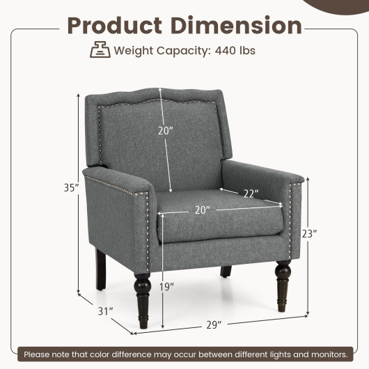 Mid Century Modern Gray Linen Upholstered Armchair with Cushion 4 Mid Century Modern Gray Linen Upholstered Armchair with Cushion - Image 4