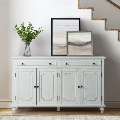 Mildred White French Farmhouse 4-Door Wine Sideboard