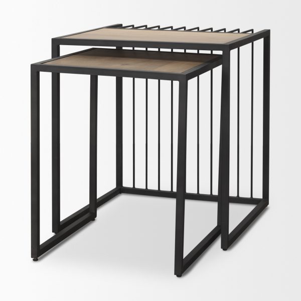 Miles Black Metal w Light Wood Nesting EndSide Table 7