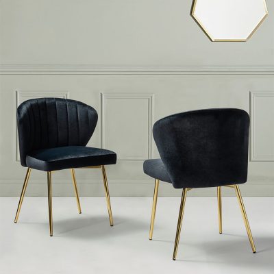 Milia Black Velvet Channel Tufted Dining Side Chairs