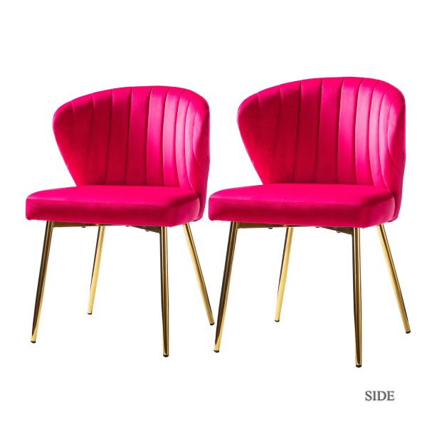 Milia Fuchsia Velvet Channel Tufted Side Chairs 1