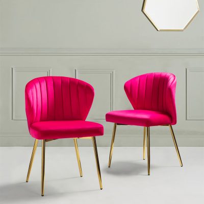 Milia Fuchsia Velvet Channel-Tufted Side Chairs