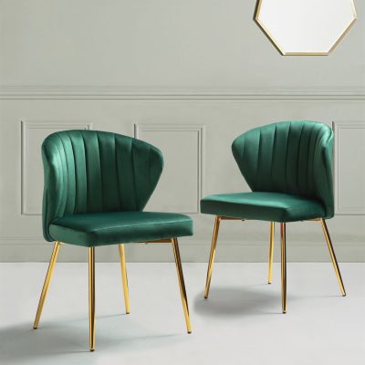 Milia Green Velvet Channel Tufted Dining Side Chair Set