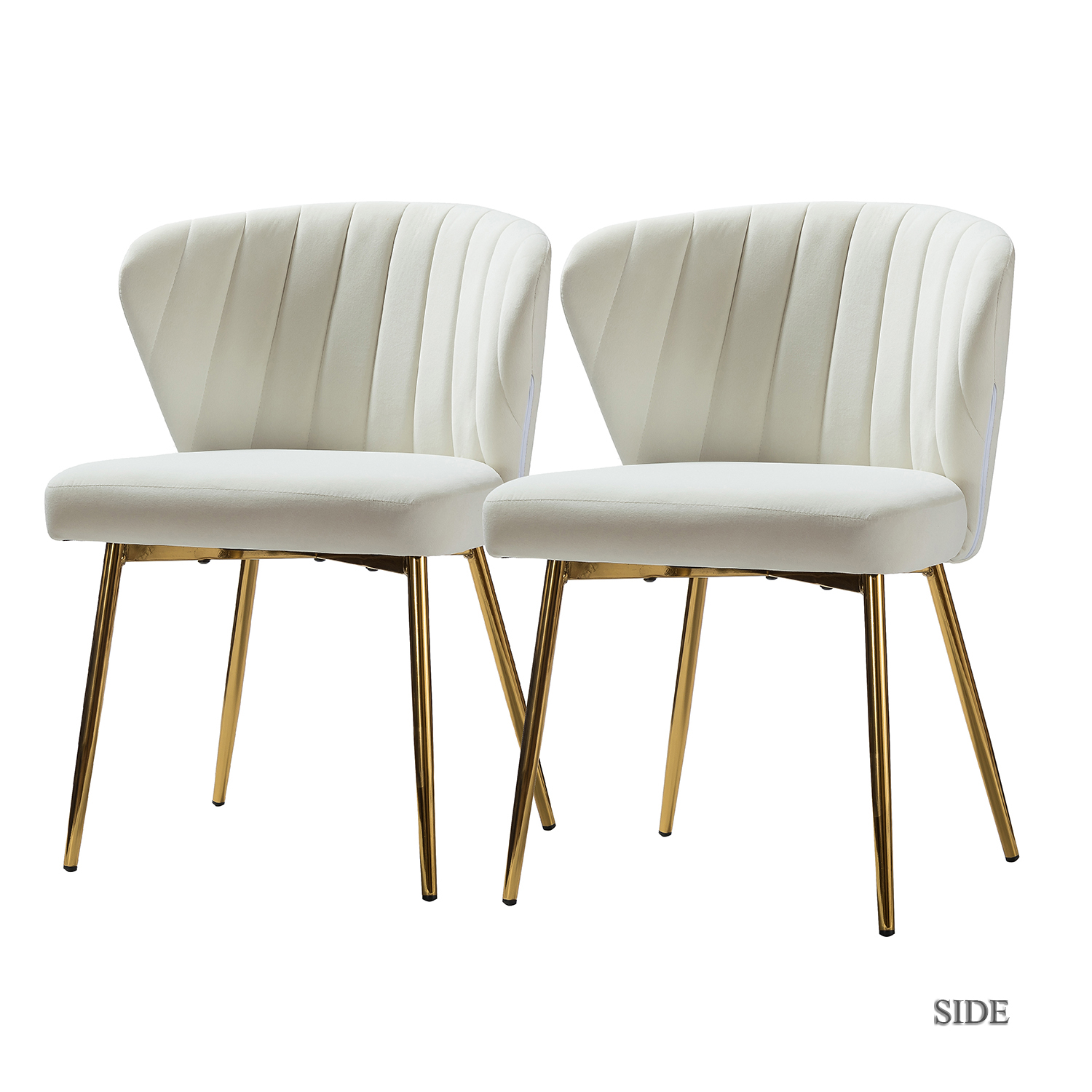 Milia Ivory Velvet Channel Tufted Dining Side Chairs 2 Milia Ivory Velvet Channel Tufted Dining Side Chairs - Image 2