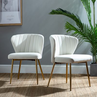 Milia Ivory Velvet Channel Tufted Dining Side Chairs