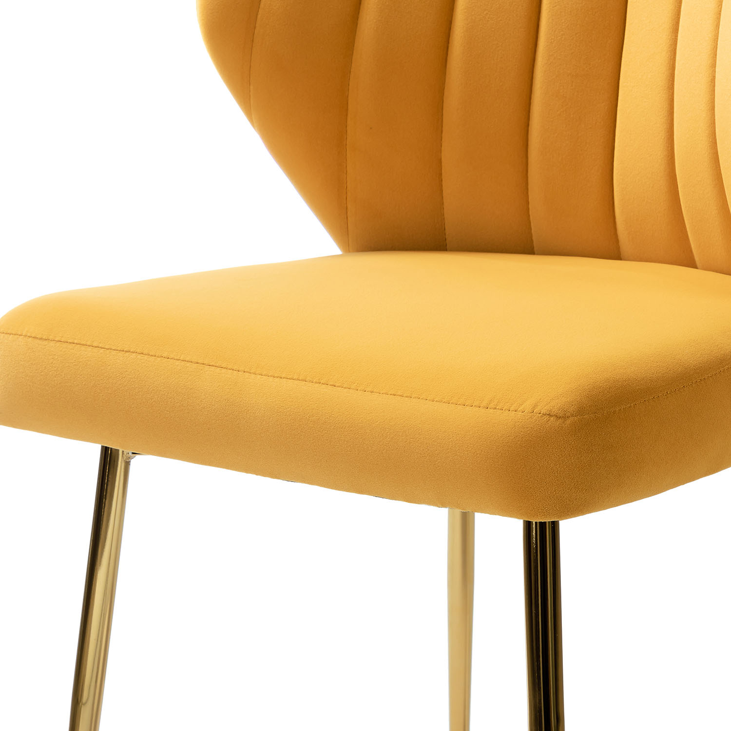 Milia Mustard Velvet Channel Tufted Dining Side Chairs 5 Milia Mustard Velvet Channel Tufted Dining Side Chairs - Image 5
