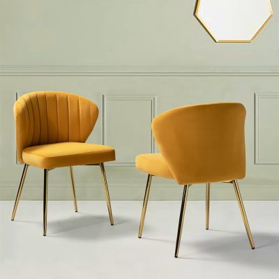 Milia Mustard Velvet Channel Tufted Dining Side Chairs