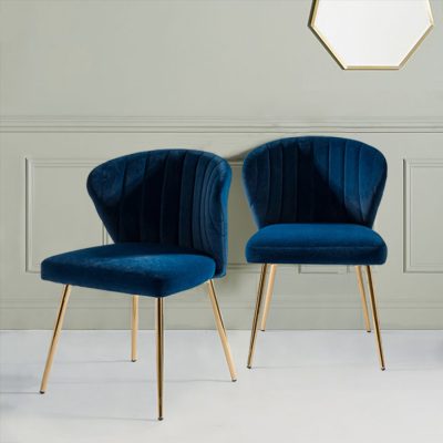 Milia Navy Velvet Channel Tufted Modern Dining Side Chairs