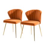 Milia Orange Velvet Channel Tufted Dining Side Chairs