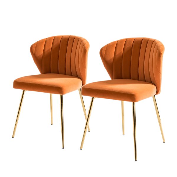 Milia Orange Velvet Channel Tufted Dining Side Chairs 1