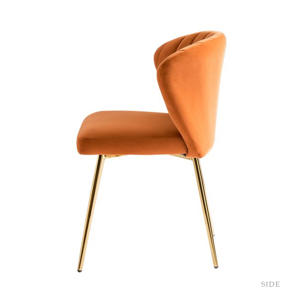 Milia Orange Velvet Channel Tufted Dining Side Chairs 2