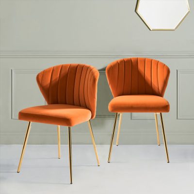 Milia Orange Velvet Channel Tufted Dining Side Chairs
