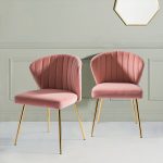 Milia Pink Velvet Channel-Tufted Dining Side Chairs 6 Milia Pink Velvet Channel-Tufted Dining Side Chairs