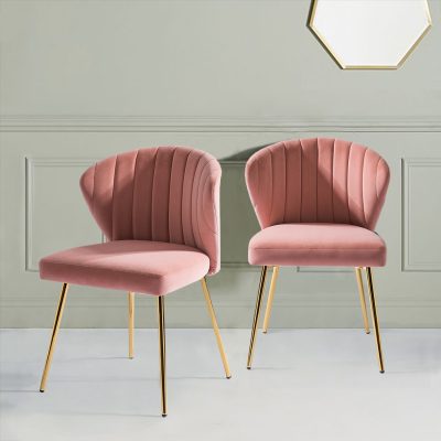 Milia Pink Velvet Channel-Tufted Dining Side Chairs