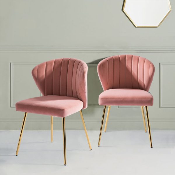 Milia Pink Velvet Channel Tufted Dining Side Chairs