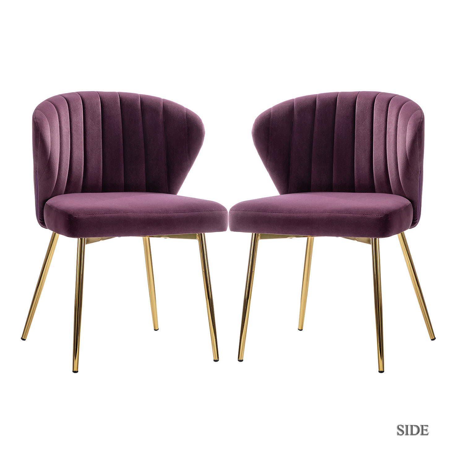 Milia Purple Velvet Channel Tufted Dining Side Chairs 2 Milia Purple Velvet Channel Tufted Dining Side Chairs - Image 2