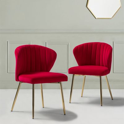 Milia Red Velvet Channel Tufted Dining Side Chairs