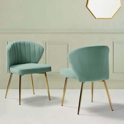 Milia Sage Velvet Channel Tufted Dining Side Chairs