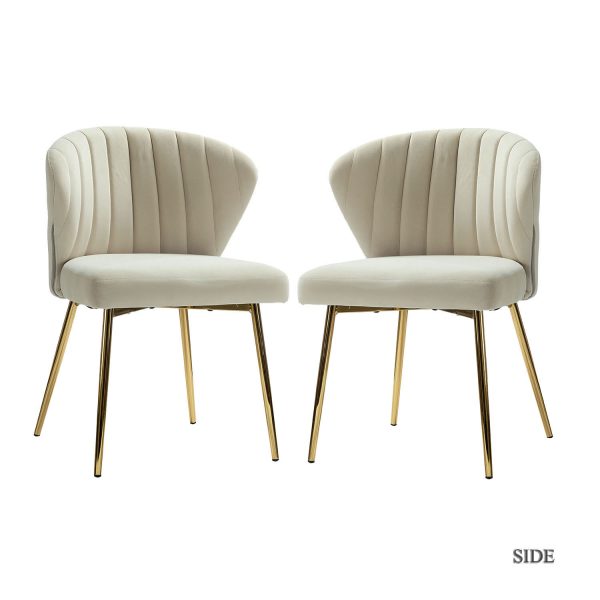 Milia Tan Velvet Channel Tufted Dining Side Chairs 1
