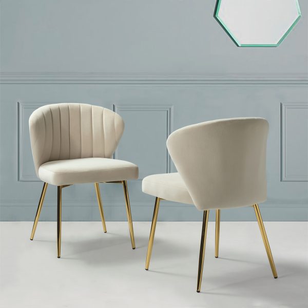 Milia Tan Velvet Channel Tufted Dining Side Chairs