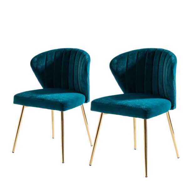 Milia Teal Velvet Channel Tufted Dining Side Chairs 1
