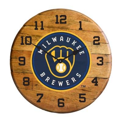 Milwaukee Brewers Oak Barrel Clock Authentic Whiskey Barrel Top