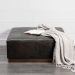 Minara 36" Square Black Leather Wrapped w/Metal Base Ottoman