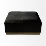 Minara 36" Square Black Leather Wrapped w/Metal Base Ottoman