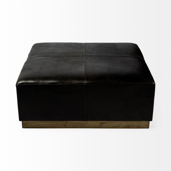 Minara 36 Square Black Leather Wrapped wMetal Base Ottoman 3