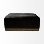 Minara 36" Square Black Leather Wrapped w/Metal Base Ottoman