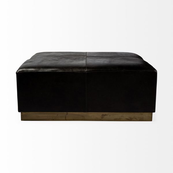 Minara 36 Square Black Leather Wrapped wMetal Base Ottoman 4