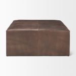 Minara 36" Square Brown Leather Wrapped w/Wood Base Ottoman
