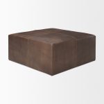 Minara 36" Square Brown Leather Wrapped w/Wood Base Ottoman