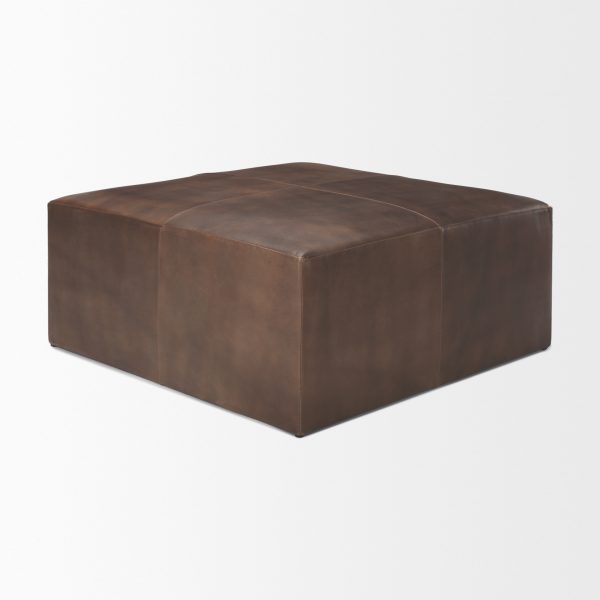 Minara 36 Square Brown Leather Wrapped wWood Base Ottoman 4