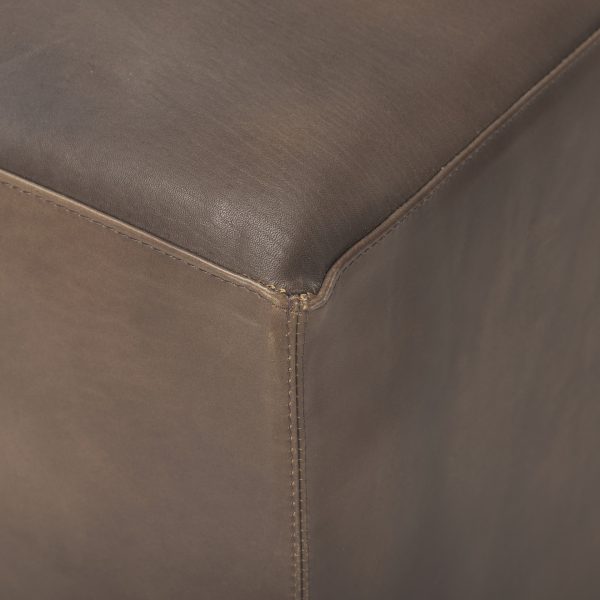 Minara 36 Square Brown Leather Wrapped wWood Base Ottoman 5