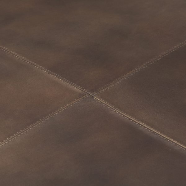 Minara 36 Square Brown Leather Wrapped wWood Base Ottoman 6