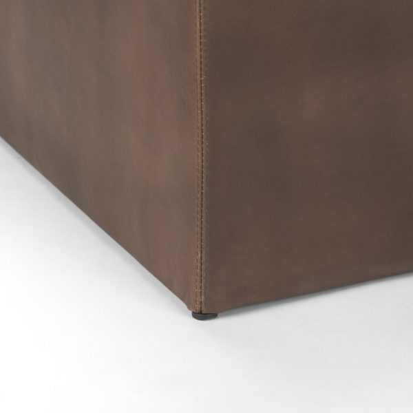 Minara 36 Square Brown Leather Wrapped wWood Base Ottoman 7