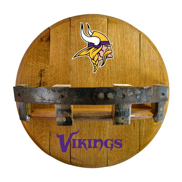 Minnesota Vikings Oak Whiskey Barrel Bar Shelf 2