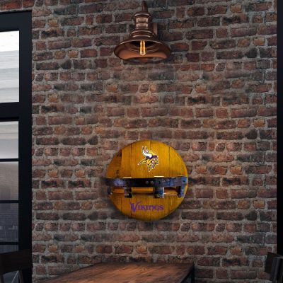 Minnesota Vikings Oak Whiskey Barrel Bar Shelf