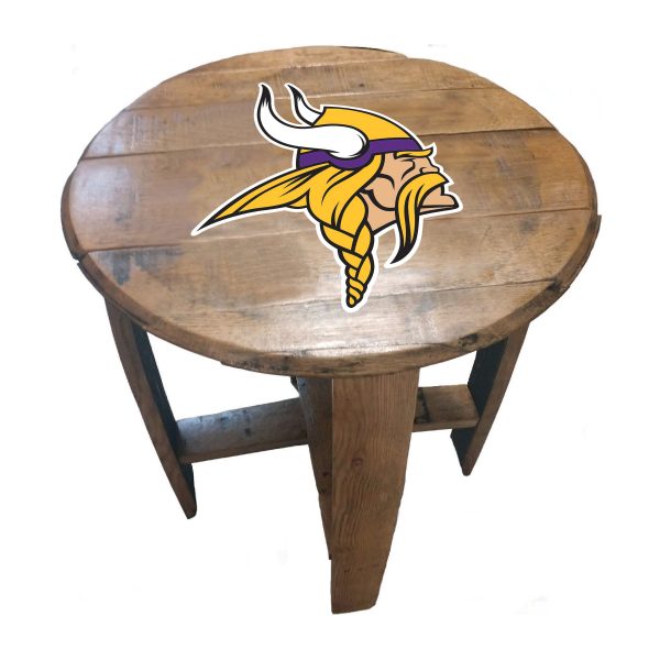 Minnesota Vikings Oak Whiskey Barrel Side Table NFL 2