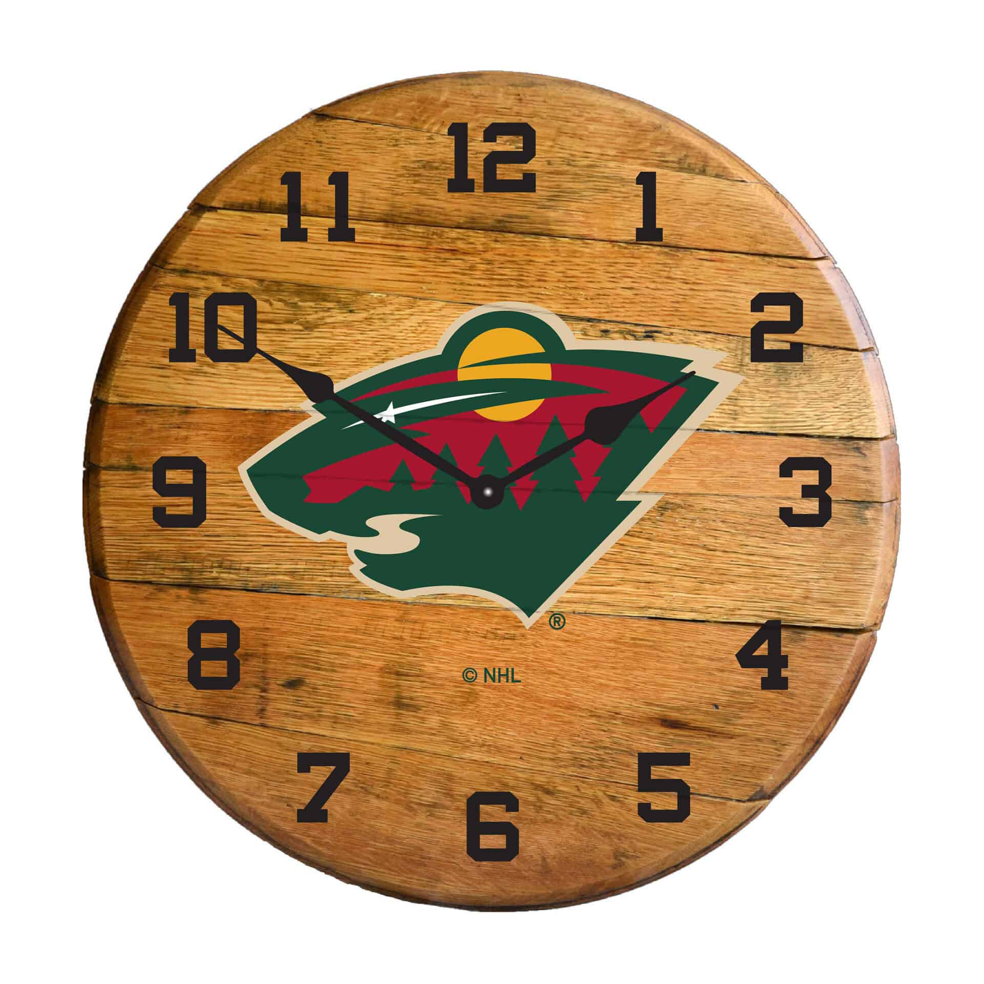 Minnesota Wild Oak Barrel Clock 2 Minnesota Wild Oak Barrel Clock - Image 2
