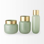 Minty 5.7L x 5.7W x 16.8H Green Glass Vase W/Matte Gold Metal Neck Cuff