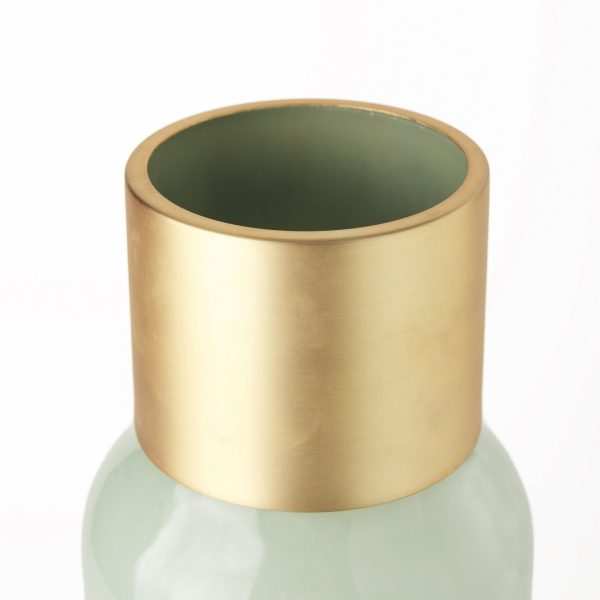 Minty 5.7L x 5.7W x 16.8H Green Glass Vase WMatte Gold Metal Neck Cuff 4