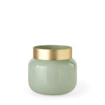 Minty 9.9L x 9.9W x 9.6H Green Glass Vase W/Matte Gold Metal Neck Cuff