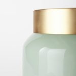 Minty 9.9L x 9.9W x 9.6H Green Glass Vase W/Matte Gold Metal Neck Cuff