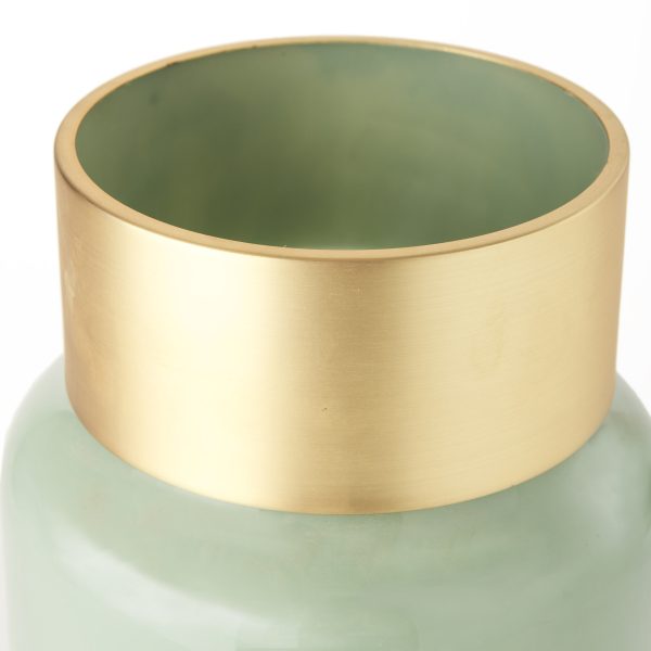 Minty Medium 8.7L x 8.7W x 12.4H Green Glass Vase WMatte Gold Metal Neck Cuff 4