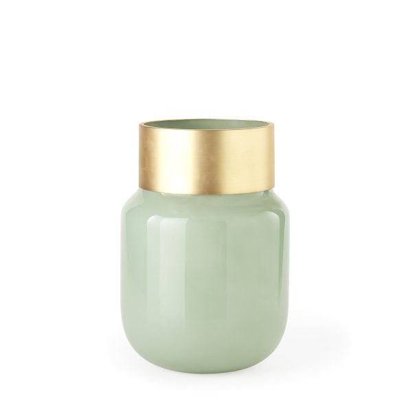 Minty Medium 8.7L x 8.7W x 12.4H Green Glass Vase WMatte Gold Metal Neck Cuff