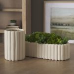 Mira Wide Textured Blush Beige Fluted Ceramic Vase