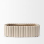 Mira Wide Textured Blush Beige Fluted Ceramic Vase